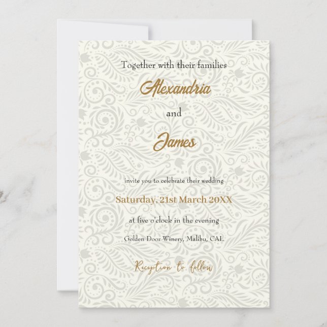Convites Padrão floral branco de casamento (Frente)