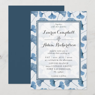 Convites Padrão Floral Casamento Azul e Branco