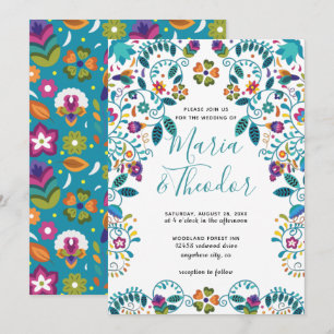 Convites Padrão Floral Casamento de Luxo Mexicano