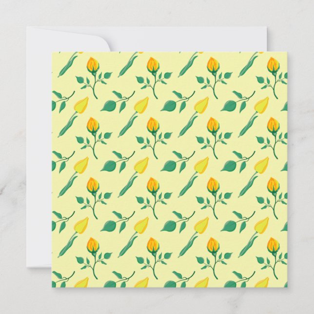 Convites Padrão floral com rosa amarela e flores tulipas (Frente)