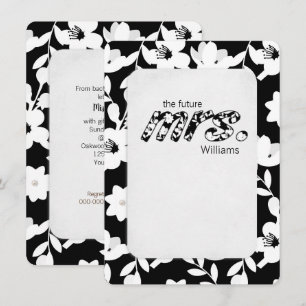 Convites padrão floral de margarida preto e branco