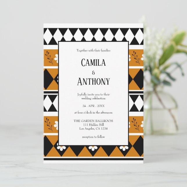 Convites Padrão Floral do Diamante de Flor de Faixa de Fron (Em pé/Frente)