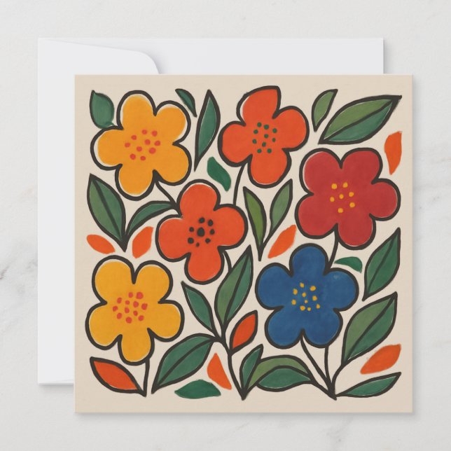 Convites Padrão Floral Estilo Retro Anos 60 (Frente)