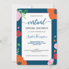 Convites Padrão FLORAL no CHÁ DE PANELA VIRTUAL azul escuro