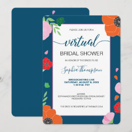 Convites Padrão FLORAL no CHÁ DE PANELA VIRTUAL azul escuro
