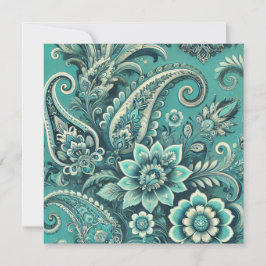 Convites Padrão Floral Paisley Turquesa