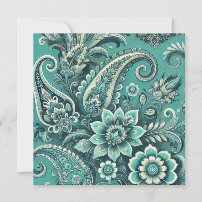 Convites Padrão Floral Paisley Turquesa (Frente)