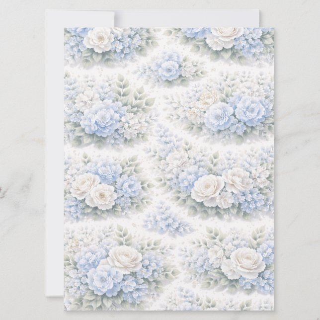Convites Padrão Floral SoftBlue Elegante Botânico Romântico (Frente)