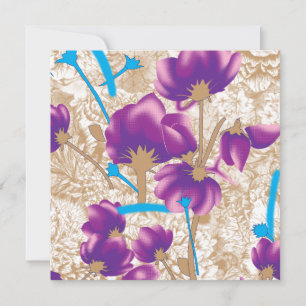 Convites Padrão floral vibrante com púrpura e azul f