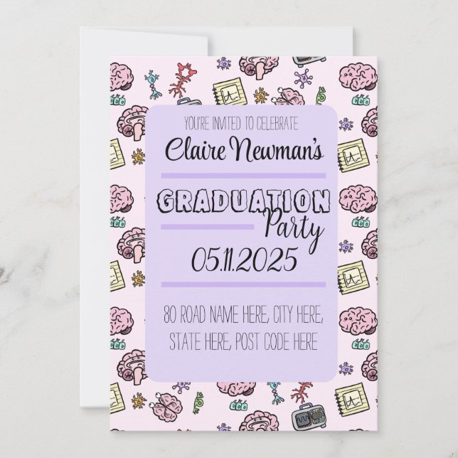 Convites Padrão Fofo de Neurociência (Frente)