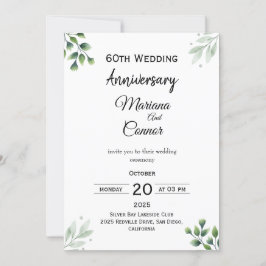 Convites Padrão 'Folha Verde' 60º Aniversário de Casamento 
