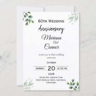 Convites Padrão 'Folha Verde' 60º Aniversário de Casamento 