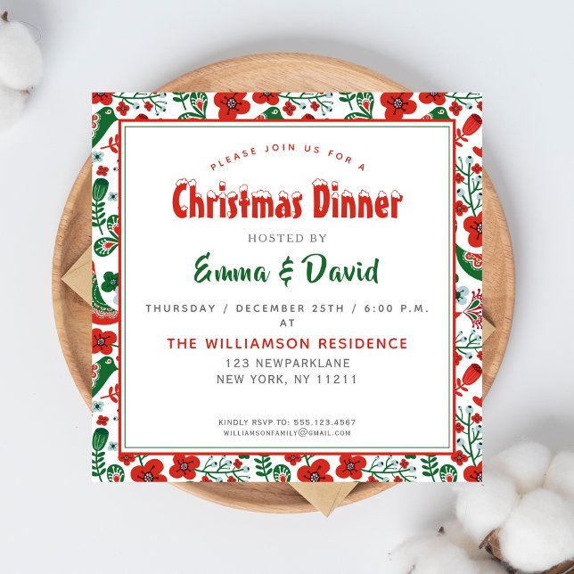 Convites Padrão Folkart escandinavo com Natal de Aves (Criador carregado)