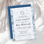 Convites Padrão Geométrico Índigo Bar Mitzvah Aquarela<br><div class="desc">Este convite de Bar Mitzvah chic e moderno apresenta um fundo branco com um padrão geométrico em azul índigo. Personalize-o para suas necessidades. Você pode encontrar produtos correspondentes na minha loja.</div>