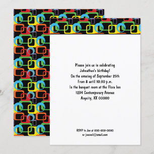 Convites Padrão Geométrico Multicolorido Retro de Aniversár