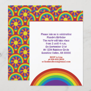 Convites Padrão Gráfico de Arco-Íris e Sol no Estilo dos An