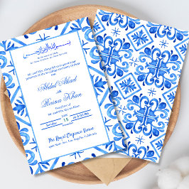 Convites Padrão Islâmico de Casamento Marroquino Azul e Bra