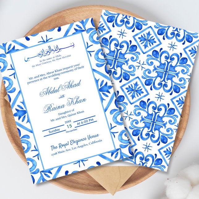 Convites Padrão Islâmico de Casamento Marroquino Azul e Bra (Criador carregado)