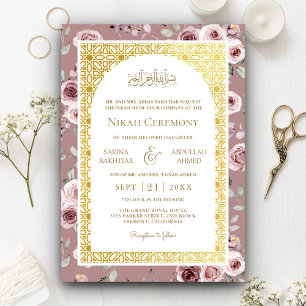 Convites Padrão Islâmico Rosa Dourado Empoeirado Casamento