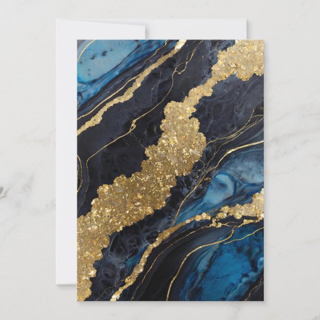 Convites Padrão Marble Azul com Dourado (Frente)