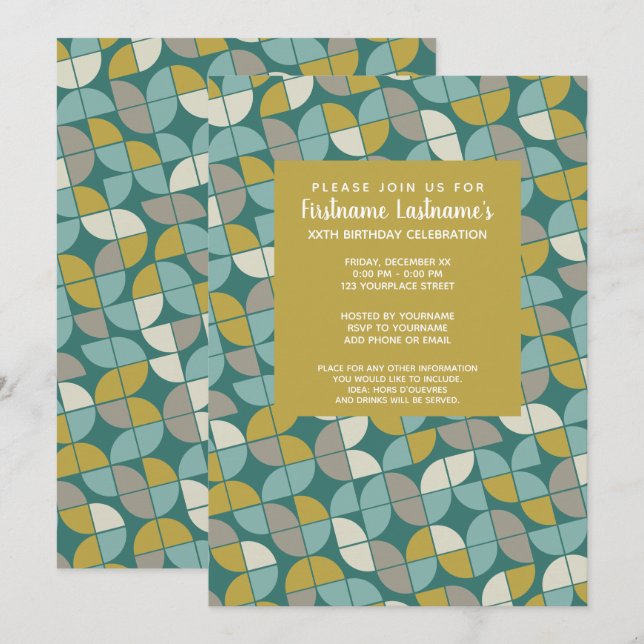 Convites Padrão MCM - Festa de aniversário de ouro verde-la (Frente/Verso)
