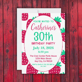 Convites Padrão Mínimo de Morango Bonito, aniversário de 30
