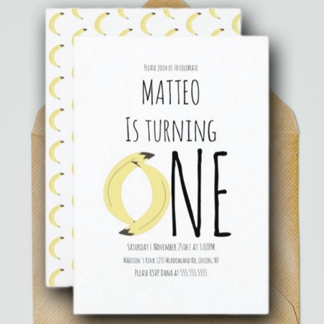 Convites Padrão Moderno de Banana Primeiro Aniversário Um (Criador carregado)