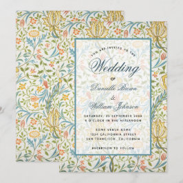 Convites Padrão Morris Floral de Casamento, Script Elegante