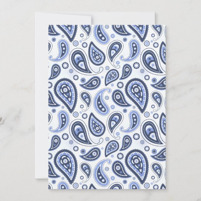 Convites Padrão Paisley Azul (Frente)
