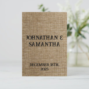 Convites Padrão personalizado de burlap natural do casament