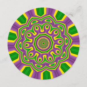 Convites Padrão Púrpura Amarelo Verde Mardi Gras Mandala