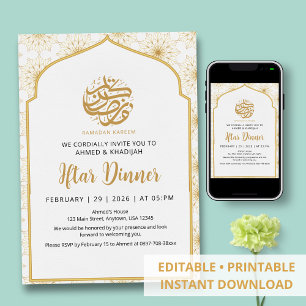 Convites Padrão Real de Mandala Dourada Ramadan Iftar