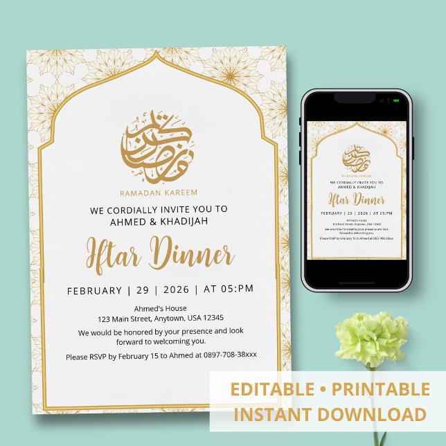 Convites Padrão Real de Mandala Dourada Ramadan Iftar (Criador carregado)