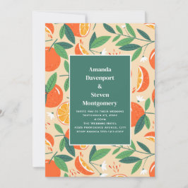 Convites Padrão Retro de Fruta Cítrica Laranja Casamento