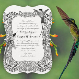 Convites Padrão romeno de beija-flor preto e branco