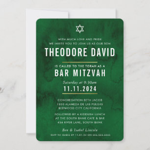 Convites Padrão verde rico MODERNO BAR MITZVAH simples