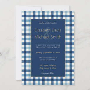 Convites Padrão Verificado de Xadrez Gingham Azul