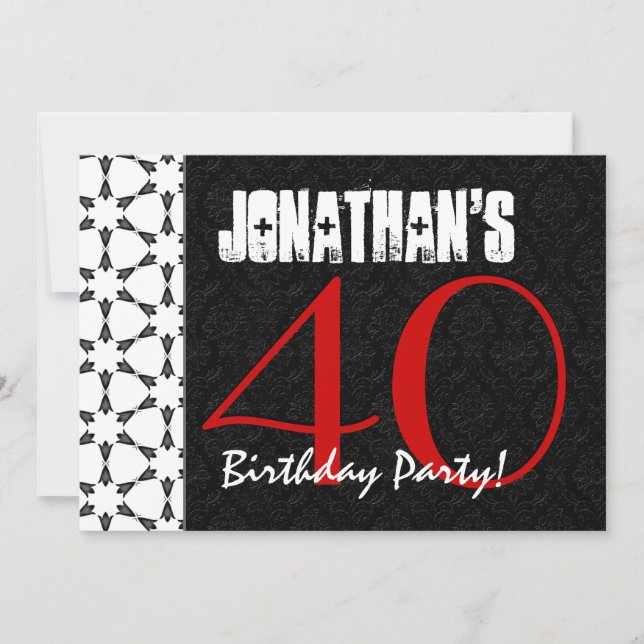 Convites Padrão vermelho preto e branco do aniversário de 4 (Frente)