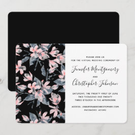 Convites Padrão Virtual de Aquarela Floral Rosa e Cinza