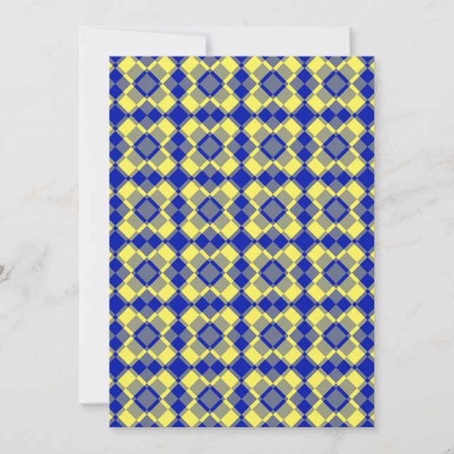 Convites Padrão Xadrez Argyle Azul Amarelo (Frente)