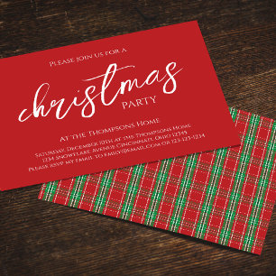 Convites Padrão Xadrez Natal Vermelho Verde