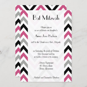 Convites Padrão Zigzag, Padrão Chevron, Rosa, Bat Mitzvah