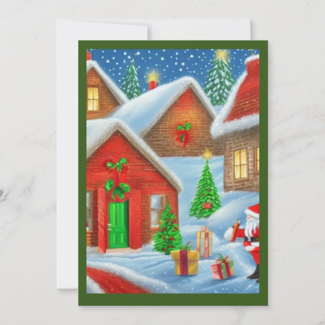 Convites Padre Natal caindo de presentes cena de neve (Frente)