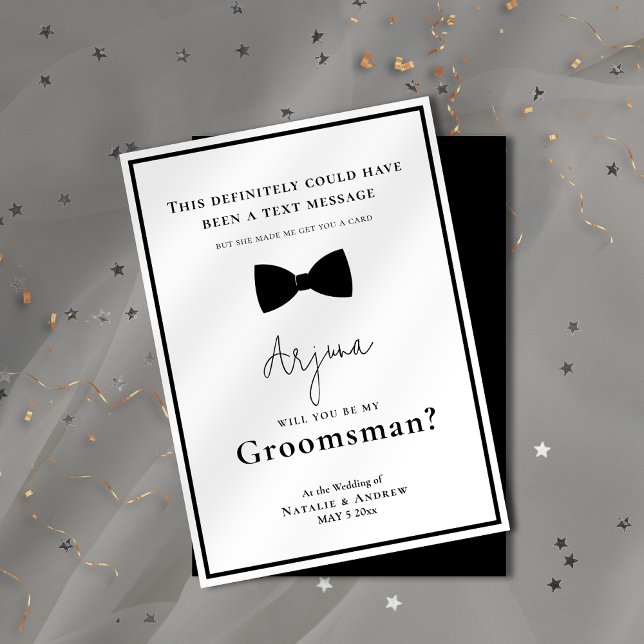 Convites Padrinho de casamento clássico preto e branco, com (Classic Black & White Tuxedo Funny Groomsman Invitation)