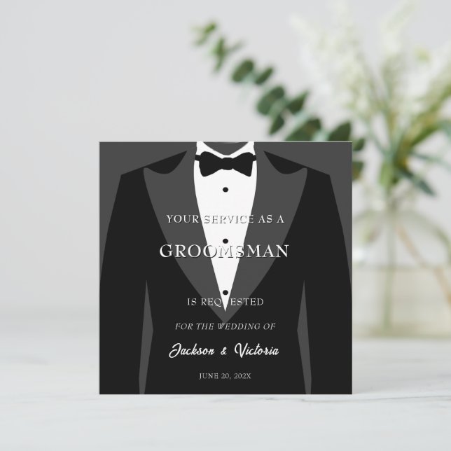 Convites Padrinho de casamento Classy Tuxedo (Em pé/Frente)