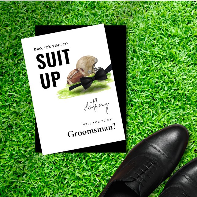 Convites Padrinho de casamento De Tuxedo De Futebol Chic Wa (Chic Watercolor Football Tuxedo Suit Up Groomsman Invitation)