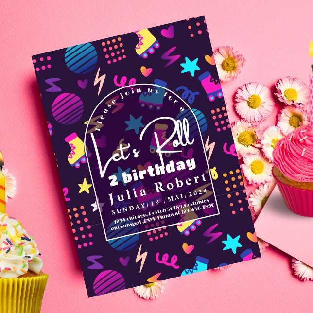 Convites Padrões de Aniversário do Roller,festas de patinag (Criador carregado)