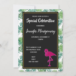 Convites Padrões de Folhas Tropicais e Partido Flamingo Ros