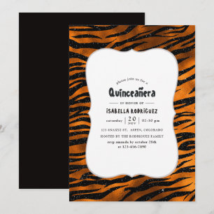Convites Padrões de Tigre Preto e Cobre Quinceanera