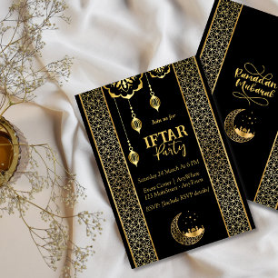 Convites Padrões Islâmicos Elegantes de Ouro Festa de Iftar